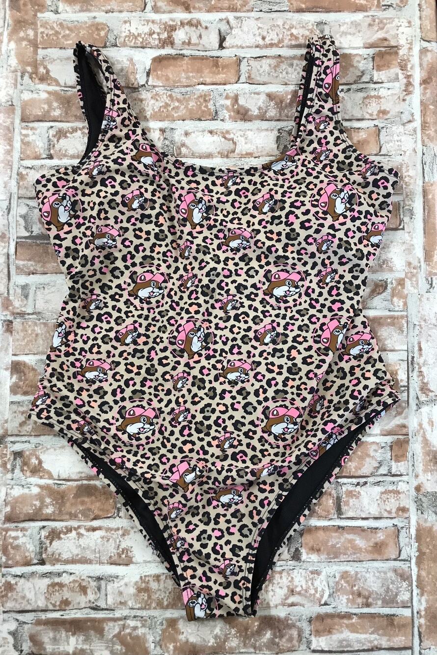 WOMEN'S Bucee's One Piece Swimsuit Leopard Print Beaver Womens SZ SM SWIM BEACH